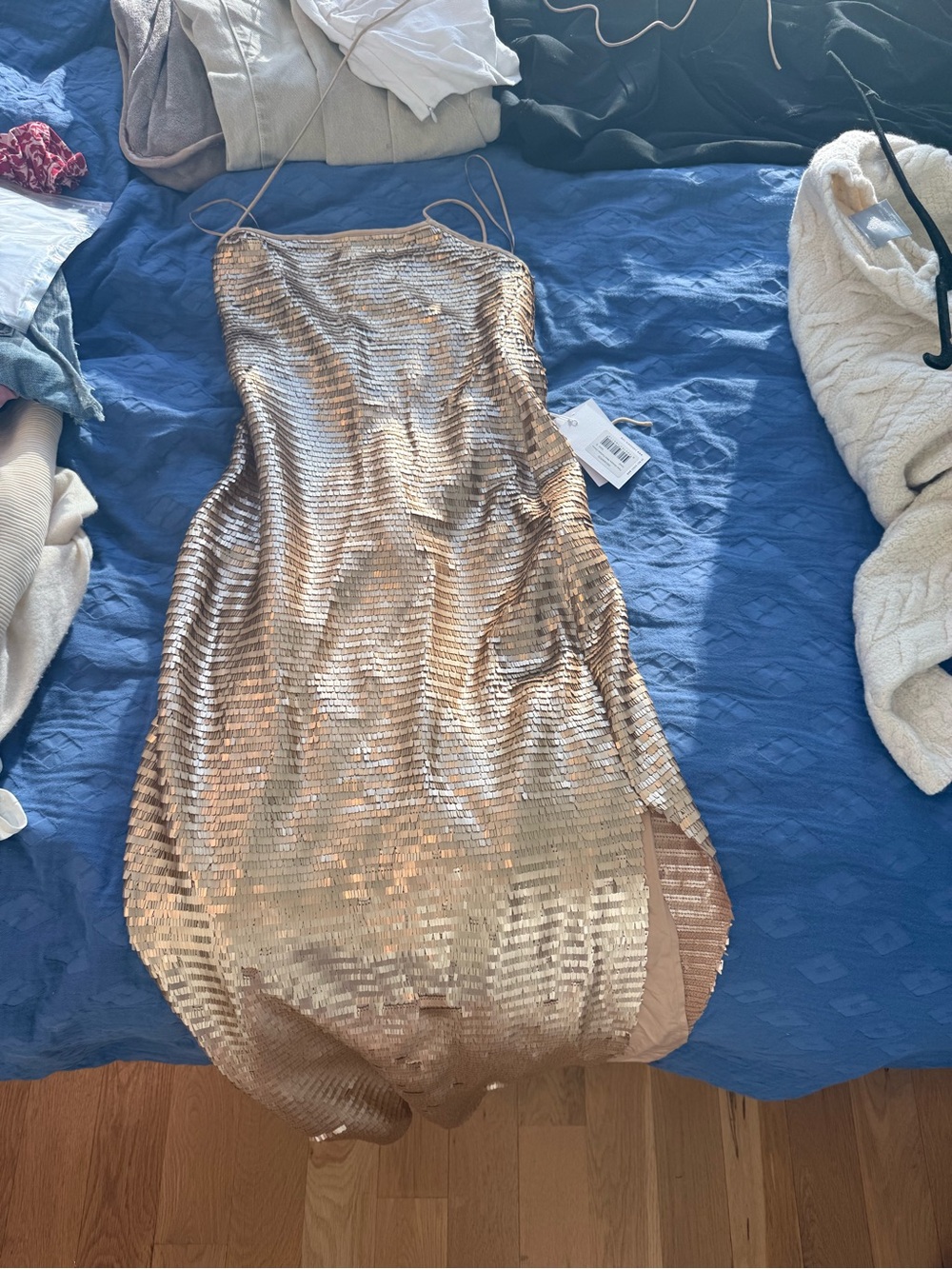Sequin Slip Midi Dress in Gold